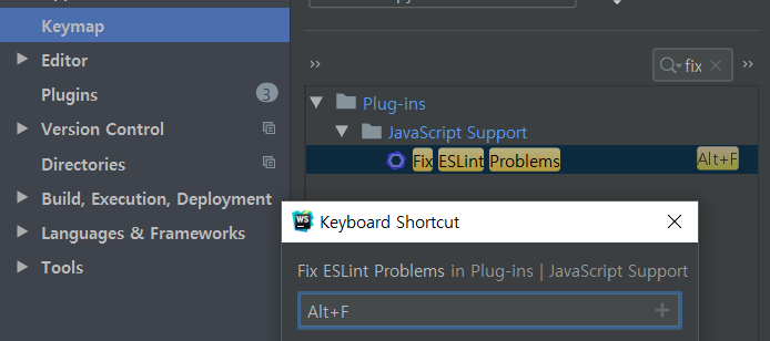 fix eslint problem shortcut